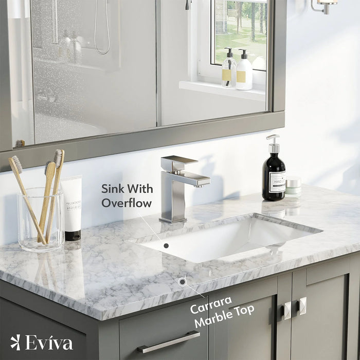 Eviva London 42" x 18" Gray Transitional Bathroom Vanity with White Carrara Top-TVN414-42X18GR