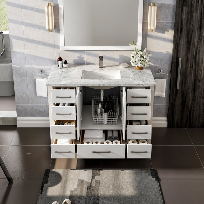 Eviva London 42" x 18" White Transitional Bathroom Vanity with White Carrara Top-TVN414-42X18WH