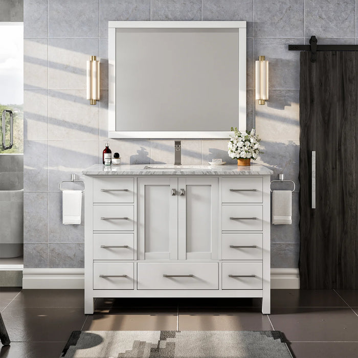 Eviva London 42" x 18" White Transitional Bathroom Vanity with White Carrara Top-TVN414-42X18WH