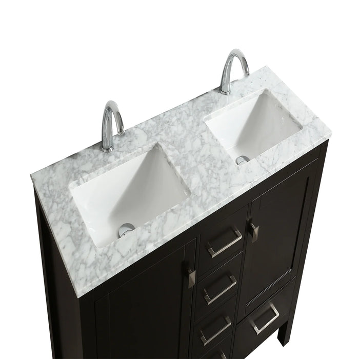 Eviva London 48" x 18" Espresso Transitional Double Sink Bathroom Vanity with White Carrara Top-TVN414-48X18ES-DS