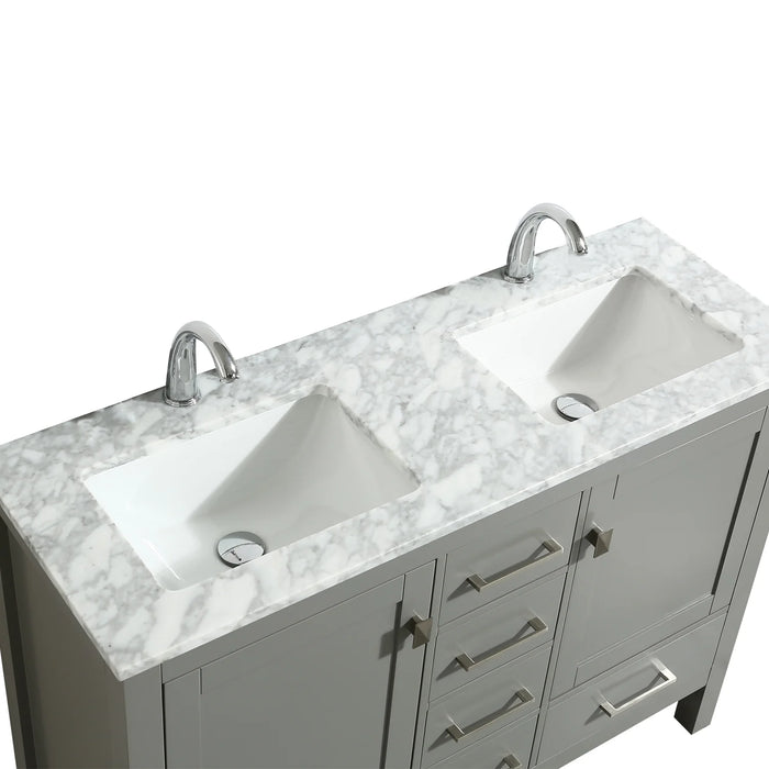 Eviva London 48" x 18" Gray Transitional Double Sink Bathroom Vanity with White Carrara Top-TVN414-48X18GR-DS