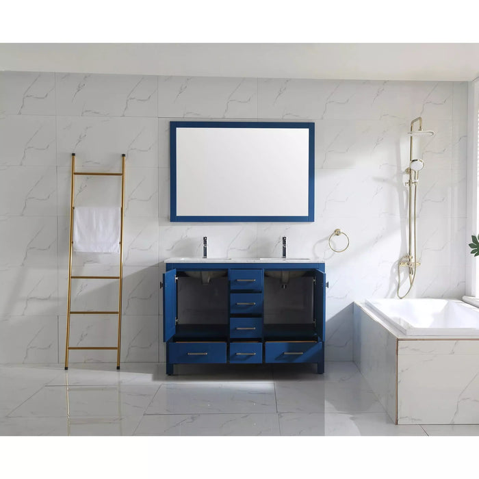 Eviva London 48" x 18" Blue Transitional Double Sink Bathroom Vanity with White Carrara Top-TVN414-48X18BLU-DS