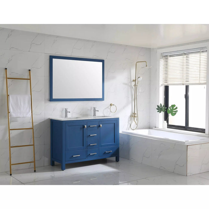 Eviva London 48" x 18" Blue Transitional Double Sink Bathroom Vanity with White Carrara Top-TVN414-48X18BLU-DS