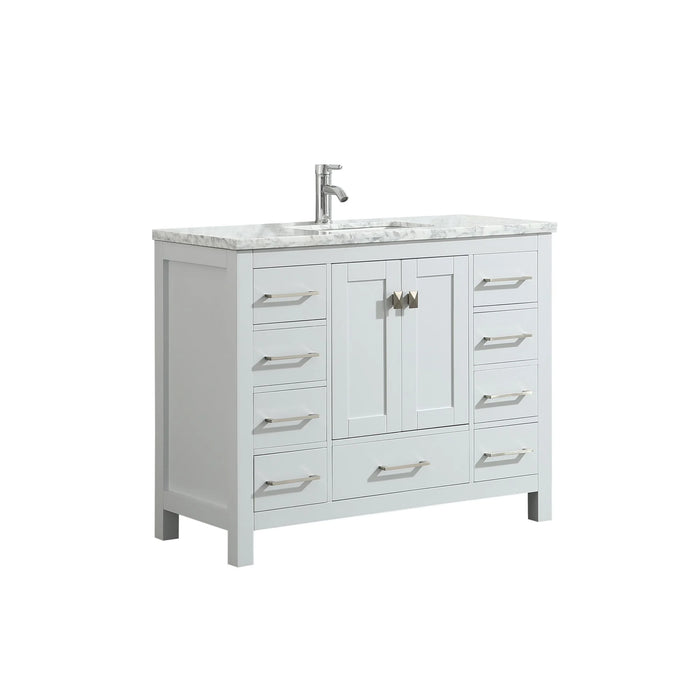 Eviva London 48" x 18" White Transitional Bathroom Vanity with White Carrara Top-TVN414-48X18WH