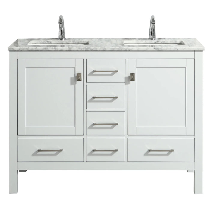 Eviva London 48" x 18" White Transitional Double Sink Bathroom Vanity with White Carrara Top-TVN414-48X18WH-DS