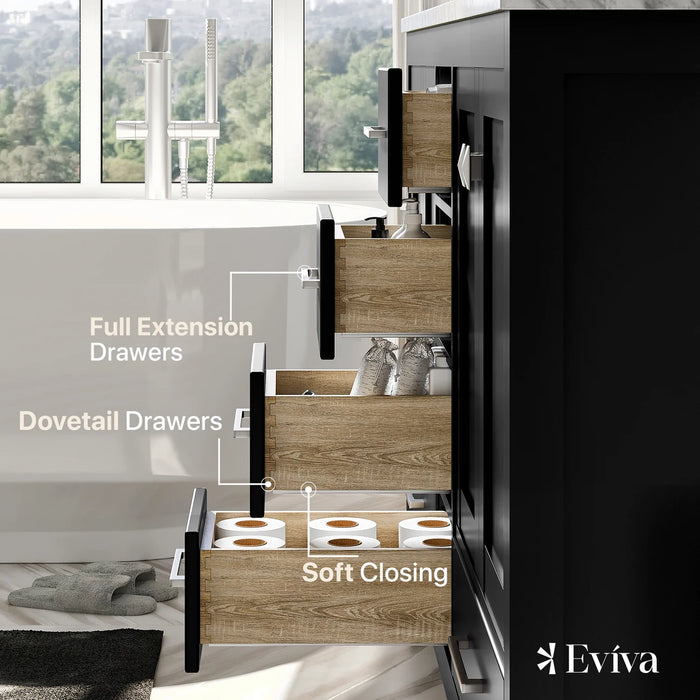 Eviva London 60" x 18" Espresso Transitional Double Sink Bathroom Vanity with White Carrara Top-TVN414-60X18ES