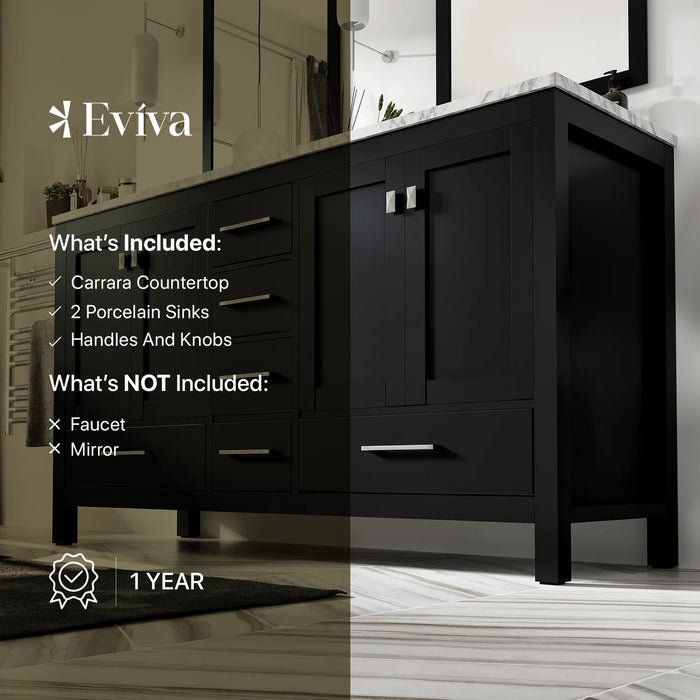 Eviva London 60" x 18" Espresso Transitional Double Sink Bathroom Vanity with White Carrara Top-TVN414-60X18ES