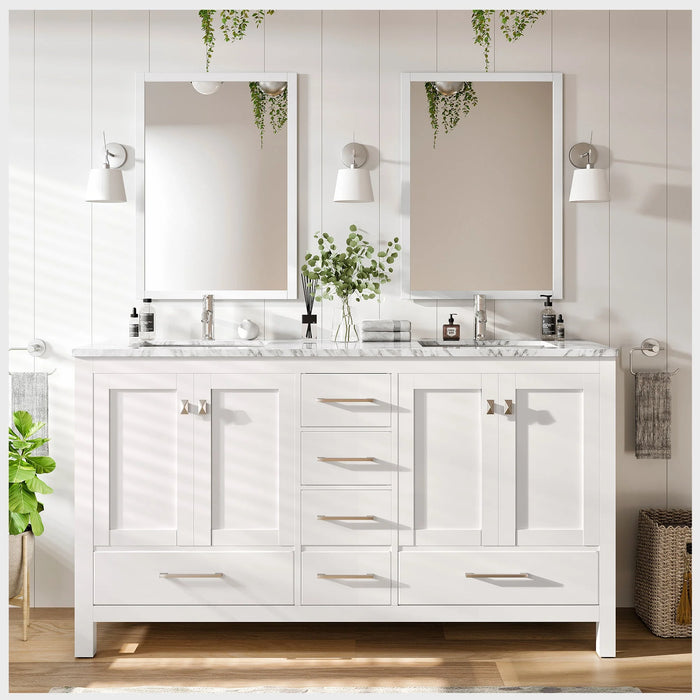 Eviva London 60" x 18" White Transitional Double Sink Bathroom Vanity with White Carrara Top-TVN414-60X18WH