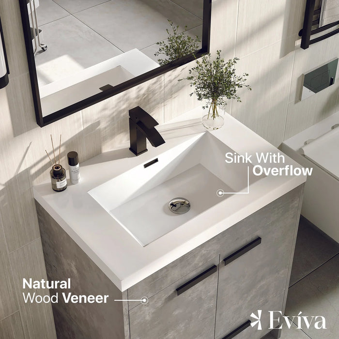 Eviva Lugano 24" Cement Gray Modern Bathroom Vanity with White Integrated Top-EVVN600-8-24CGR