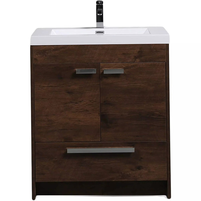 Eviva Lugano 30" Rosewood Modern Bathroom Vanity with White Integrated Top-EVVN750-8-30RSWD