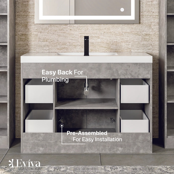Eviva Lugano 42" Cement Gray Modern Bathroom Vanity with White Integrated Top-EVVN1000-8-42CGR