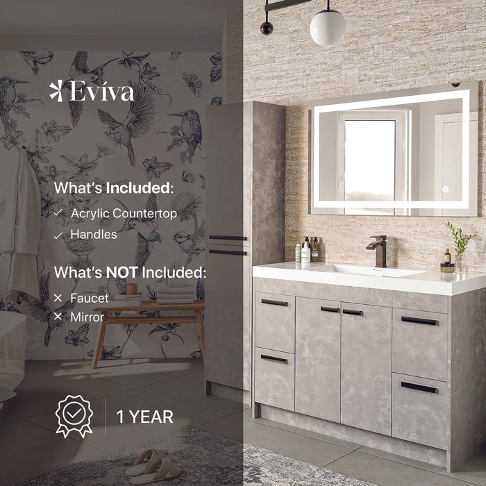 Eviva Lugano 42" Cement Gray Modern Bathroom Vanity with White Integrated Top-EVVN1000-8-42CGR