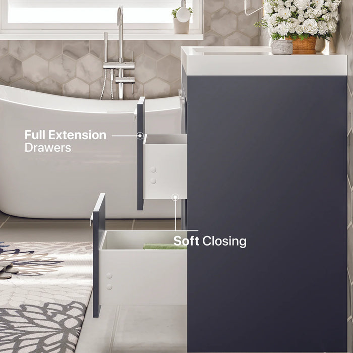 Eviva Lugano 42" Gray Modern Bathroom Vanity w/ White Integrated Top-EVVN1000-8-42GR