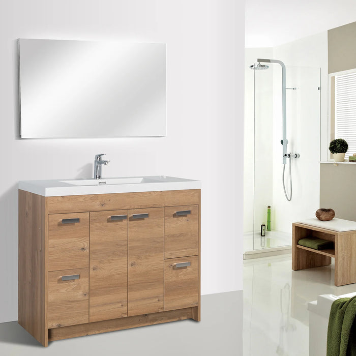 Eviva Lugano 42" Natural Oak Modern Bathroom Vanity with White Integrated Top-EVVN1000-8-42NOK