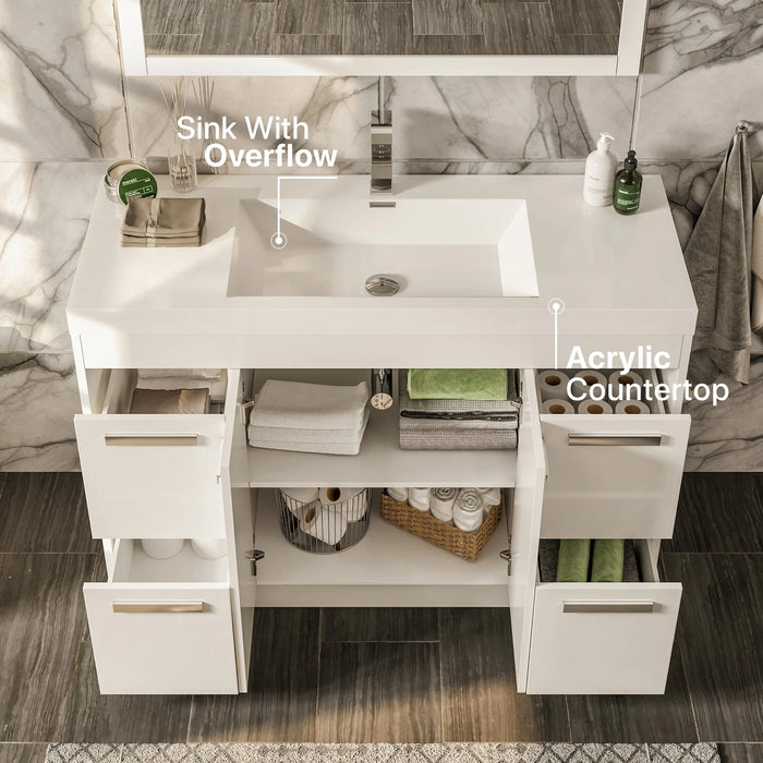 Eviva Lugano 42" White Modern Bathroom Vanity with White Integrated Top-EVVN1000-8-42WH