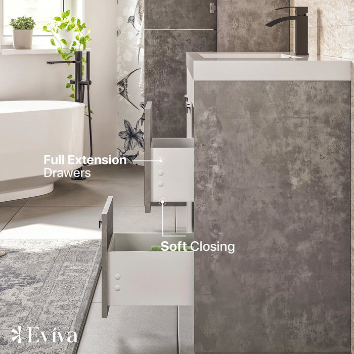 Eviva Lugano 48" Cement Gray Modern Double Sink Bathroom Vanity with White Integrated Top-EVVN12-8-48CGR-DS