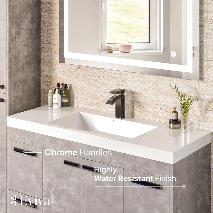 Eviva Lugano 48" Cement Gray Modern Bathroom Vanity with White Integrated Top-EVVN1200-8-48CGR