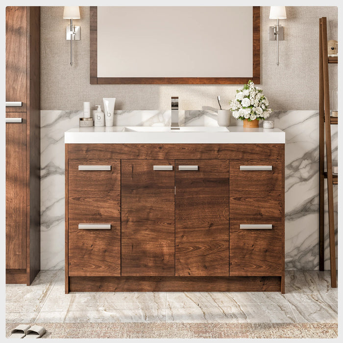 Eviva Lugano 48" Rosewood Modern Bathroom Vanity with White Integrated Top-EVVN1200-8-48RSWD
