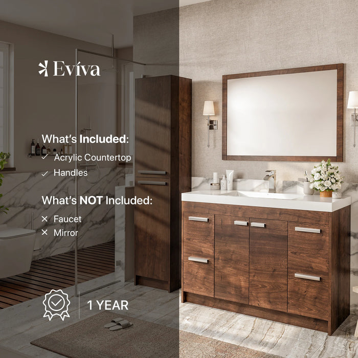 Eviva Lugano 48" Rosewood Modern Bathroom Vanity with White Integrated Top-EVVN1200-8-48RSWD