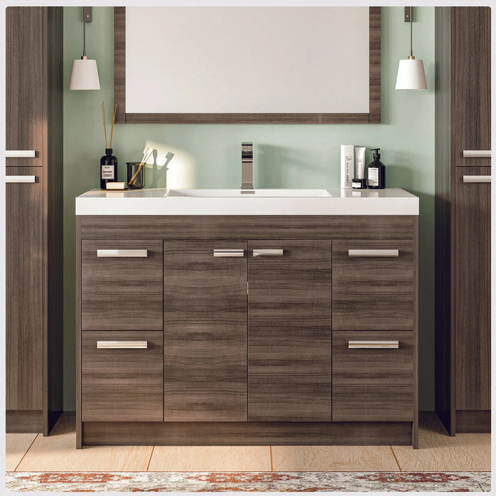 Eviva Lugano 48" Gray Oak Modern Bathroom Vanity with White Integrated Top-EVVN1200-8-48GOK