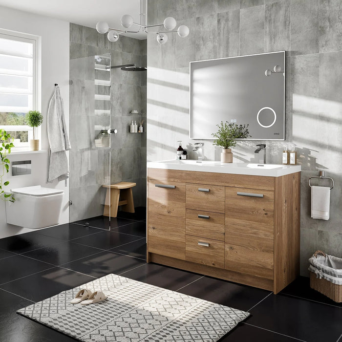 Eviva Lugano 48" Natural Oak Modern Double Sink Bathroom Vanity with White Integrated Top-EVVN12-8-48NOK-DS