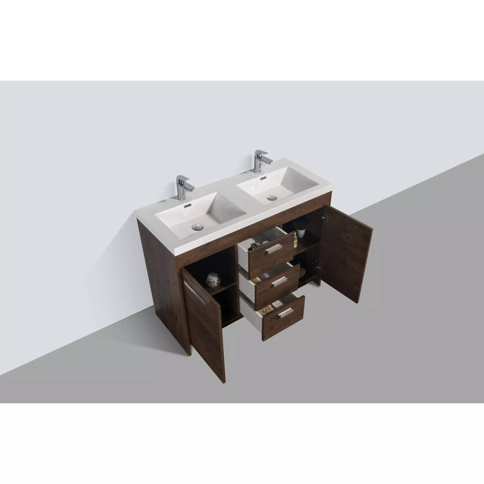 Eviva Lugano 48" Rosewood Modern Double Sink Bathroom Vanity with White Integrated Top-EVVN12-8-48RSWD-DS