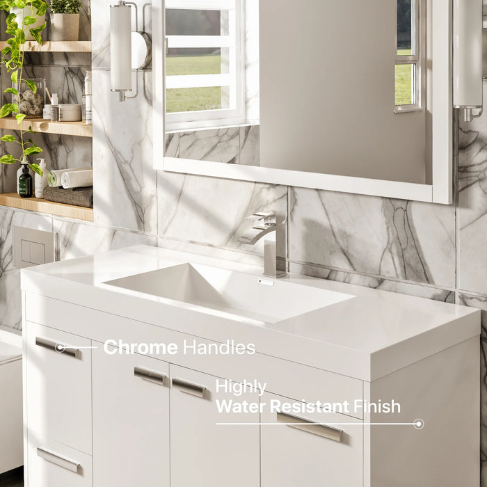 Eviva Lugano 48" White Modern Bathroom Vanity with White Integrated Top-EVVN1200-8-48WH