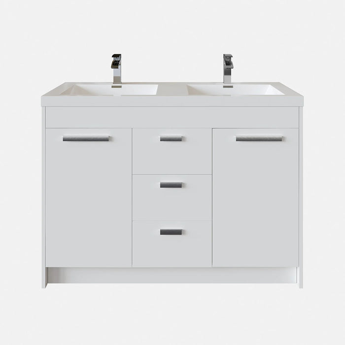 Eviva Lugano 48" White Modern Double Sink Bathroom Vanity with White Integrated Top-EVVN12-8-48WH-DS