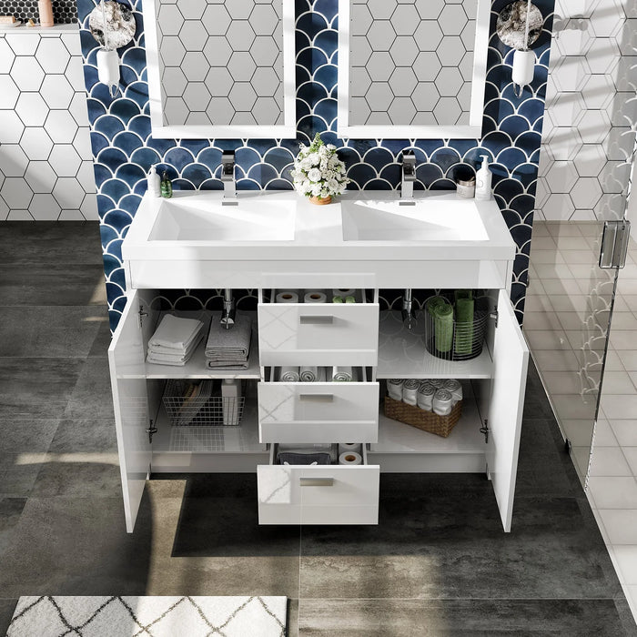 Eviva Lugano 48" White Modern Double Sink Bathroom Vanity with White Integrated Top-EVVN12-8-48WH-DS