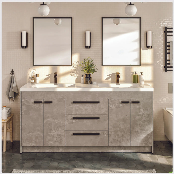 Eviva Lugano 60" Cement Gray Modern Double Sink Bathroom Vanity with White Integrated Top-EVVN1500-8-60CGR