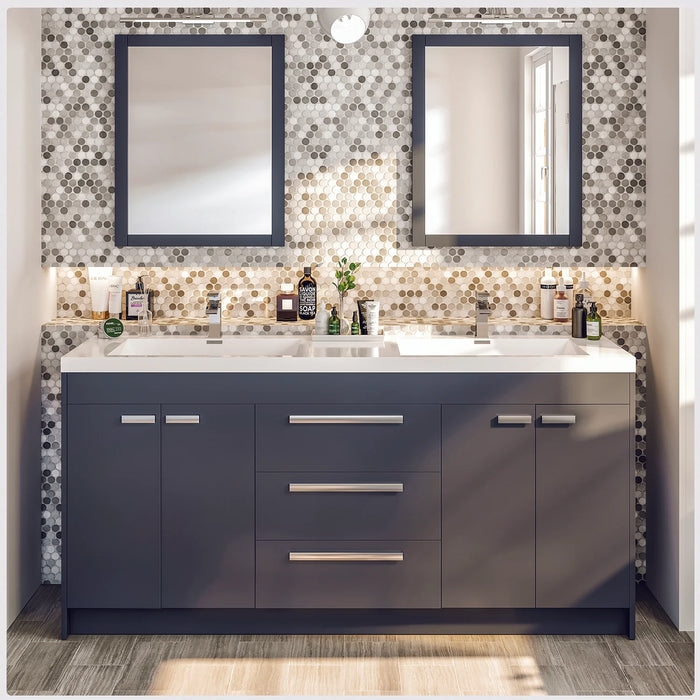 Eviva Lugano 60" Gray Modern Double Sink Bathroom Vanity with White Integrated Top-EVVN1500-8-60GR