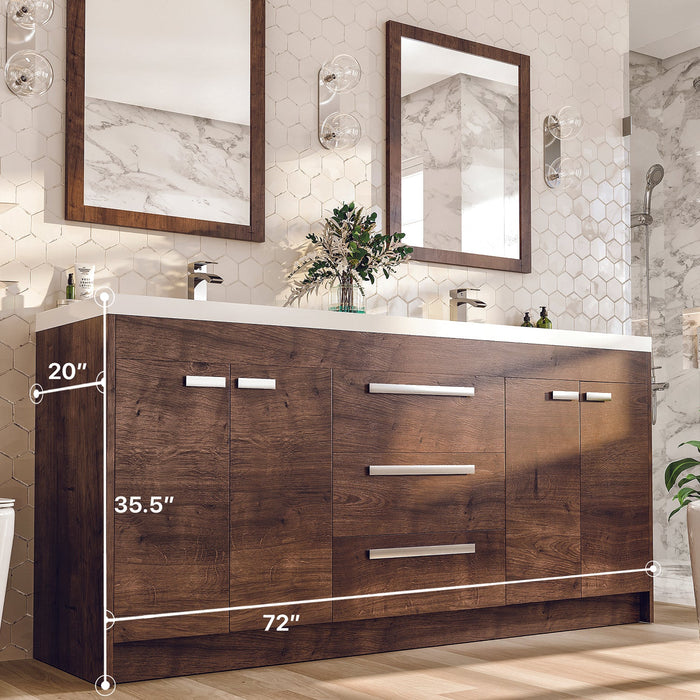 Eviva Lugano 60" Rosewood Modern Double Sink Bathroom Vanity with White Integrated Top-EVVN1500-8-60RSWD