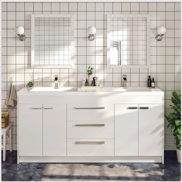 Eviva Lugano 60" White Modern Double Sink Bathroom Vanity with White Integrated Top-EVVN1500-8-60WH