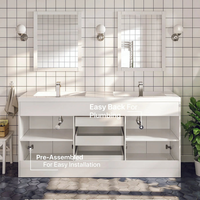 Eviva Lugano 60" White Modern Double Sink Bathroom Vanity with White Integrated Top-EVVN1500-8-60WH