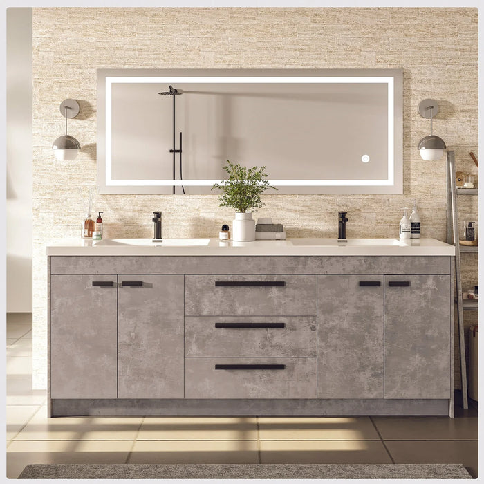 Eviva Lugano 72" Cement Gray Modern Double Sink Bathroom Vanity with White Integrated Top-EVVN1700-8-72CGR