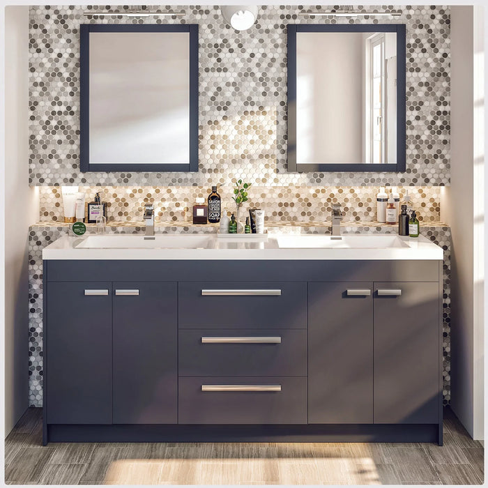 Eviva Lugano 72" Gray Modern Double Sink Bathroom Vanity with White Integrated Top-EVVN1700-8-72GR