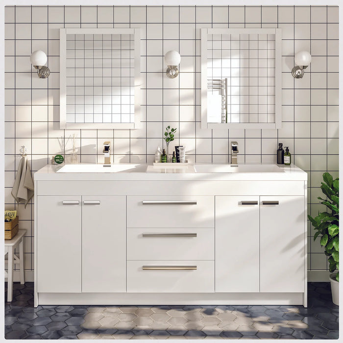 Eviva Lugano 72" White Modern Double Sink Bathroom Vanity with White Integrated Top-EVVN1700-8-72WH