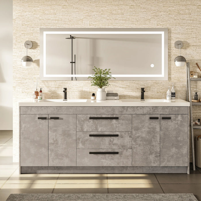 Eviva Lugano 84" Cement Gray Modern Double Sink Bathroom Vanity with White Integrated Top-EVVN1900-8-84CGR