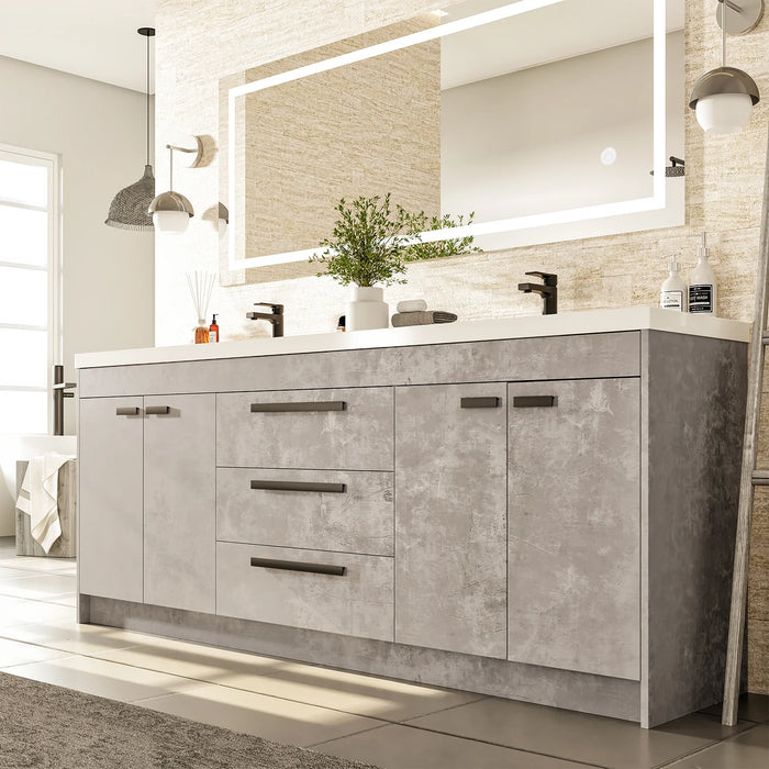 Eviva Lugano 84" Cement Gray Modern Double Sink Bathroom Vanity with White Integrated Top-EVVN1900-8-84CGR