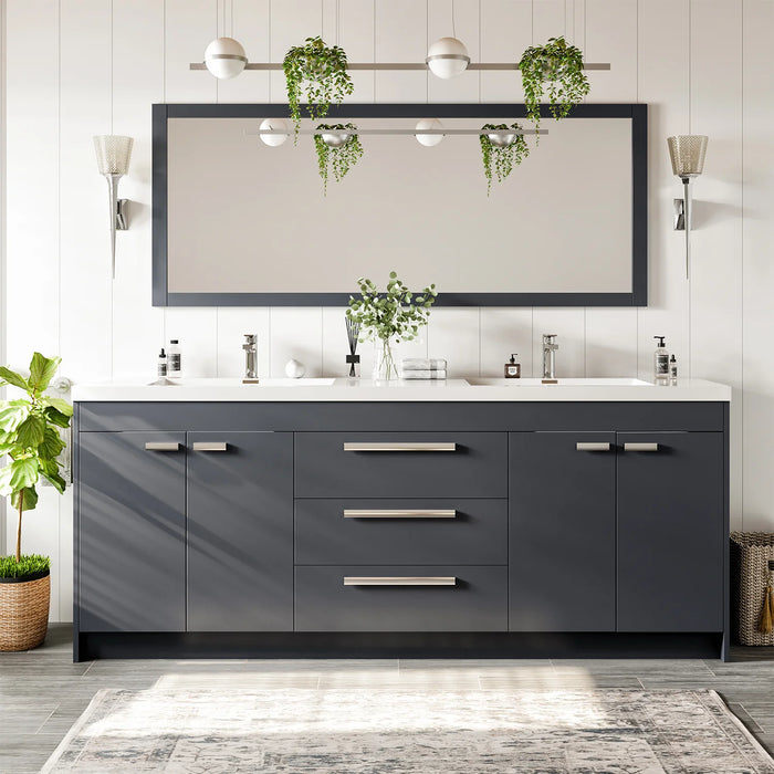 Eviva Lugano 84" Gray Modern Double Sink Bathroom Vanity with White Integrated Top-EVVN1900-8-84GR
