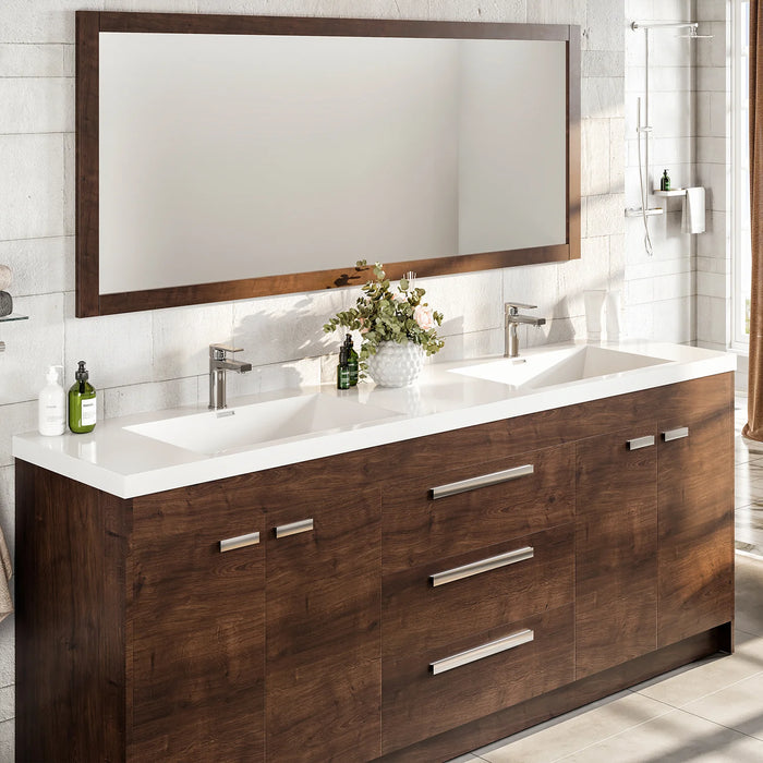 Eviva Lugano 84" Rosewood Modern Double Sink Bathroom Vanity with White Integrated Top-EVVN1900-8-84RSWD