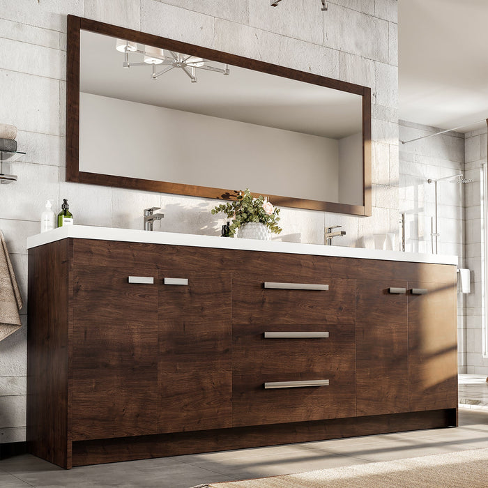 Eviva Lugano 84" Rosewood Modern Double Sink Bathroom Vanity with White Integrated Top-EVVN1900-8-84RSWD