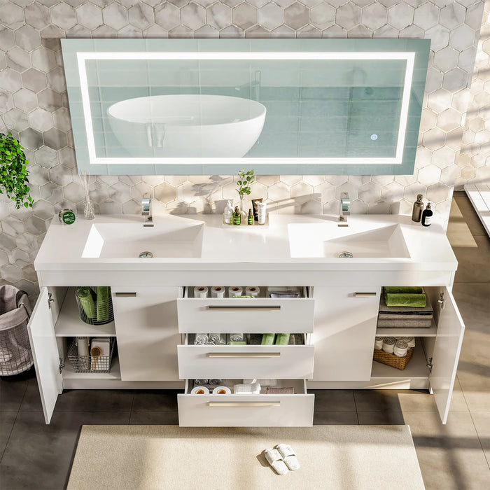 Eviva Lugano 84" White Modern Double Sink Bathroom Vanity with White Integrated Top-EVVN1900-8-84WH