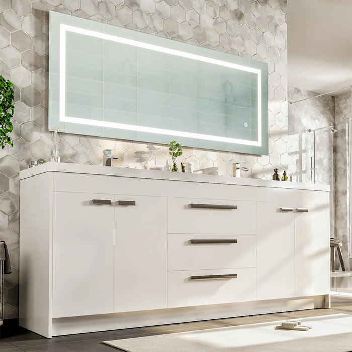 Eviva Lugano 84" White Modern Double Sink Bathroom Vanity with White Integrated Top-EVVN1900-8-84WH