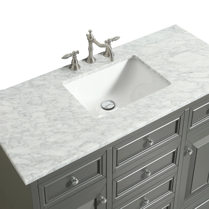Eviva Monroe 48" Gray Transitional Bathroom Vanity with White Carrara Top -EVVN123-48GR