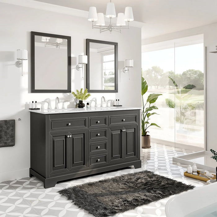 Eviva Monroe 60" Gray Transitional Double Sink Bathroom Vanity with White Carrara Top-EVVN123-60GR