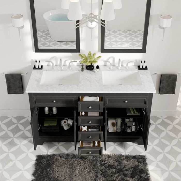 Eviva Monroe 60" Gray Transitional Double Sink Bathroom Vanity with White Carrara Top-EVVN123-60GR