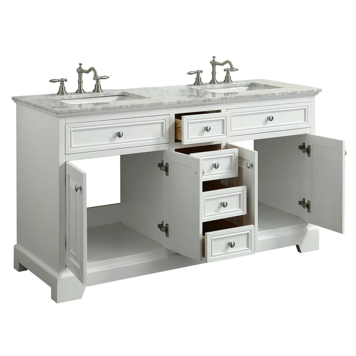 Eviva Monroe 72" White Transitional Double Sink Bathroom Vanity with White Carrara Top-EVVN123-72WH