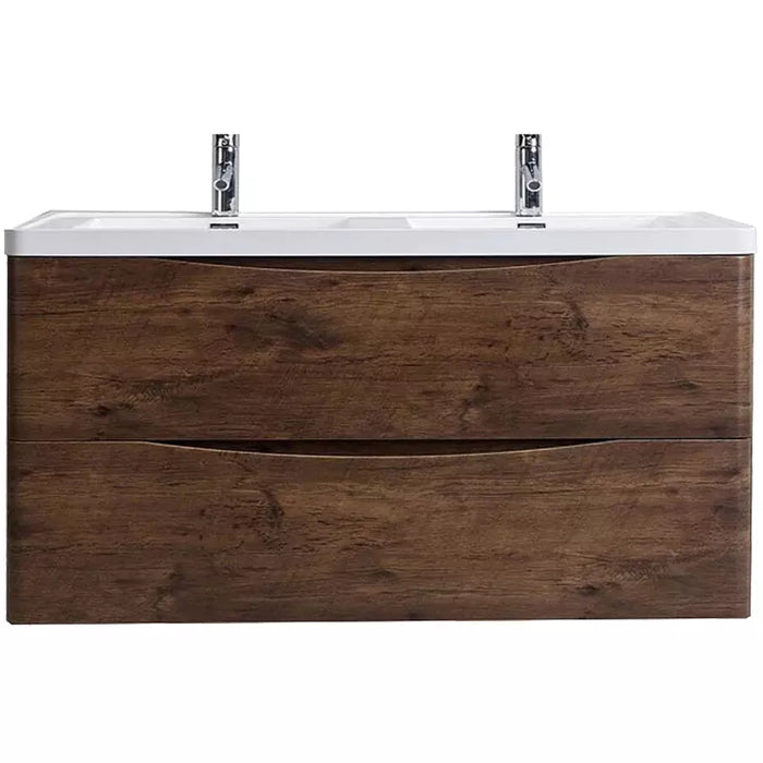 Eviva Smile 48" Rosewood Wall Mount Modern Double Sink Bathroom Vanity with White Integrated Top-EVVN12-DS-48RSWD-WM