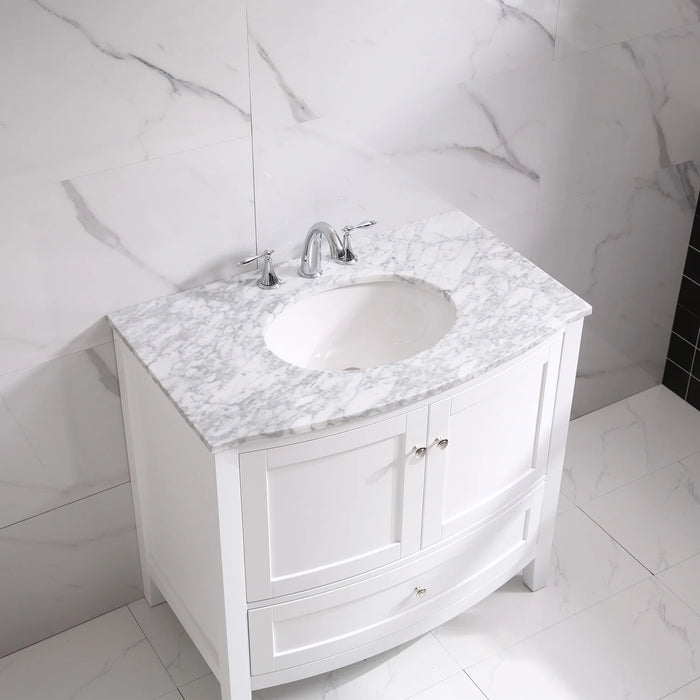 Eviva Stanton 36" White Transitional Bathroom Vanity with White Carrara Top-EVVN04-36WH